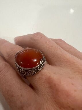 Vintage Carnelian Statement Ring Sterling Silver Floral Bold Size 5.5